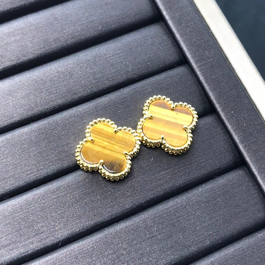 ¡®Moco¡¯CLOVER MEDIUM 1 MOTIFS TIGER EYE EARRINGS