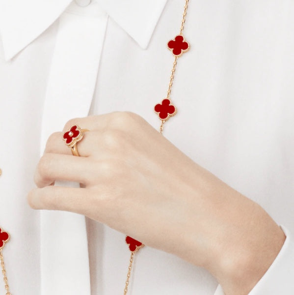 ¡®Moco¡¯CLOVER CARNELIAN RING ROSE GOLD DIAMOND