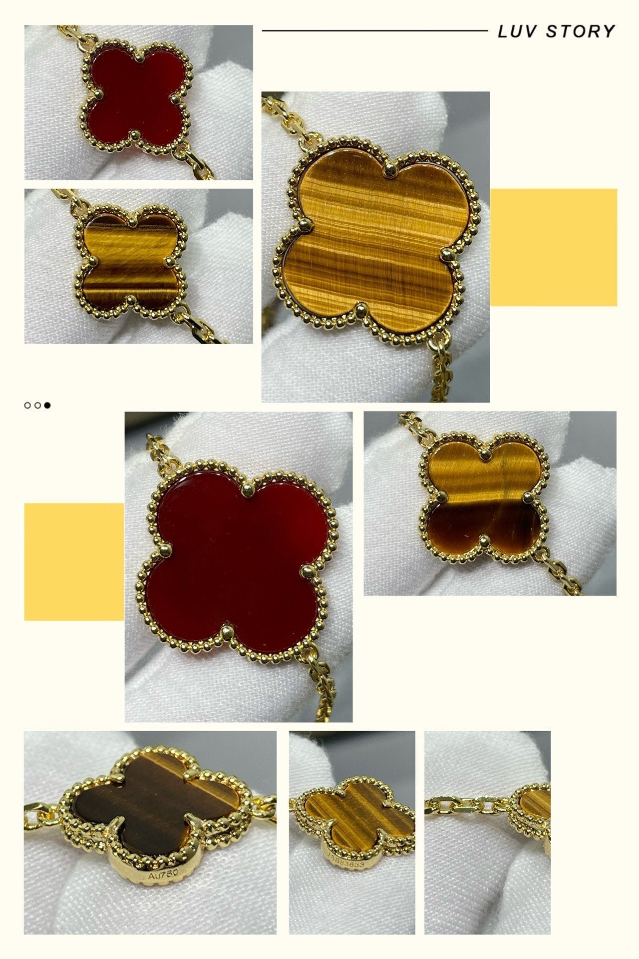 ¡®Moco¡¯CLOVER 16 MOTIF CARNELIAN TIGER EYE ROSE GOLD NECKLACE