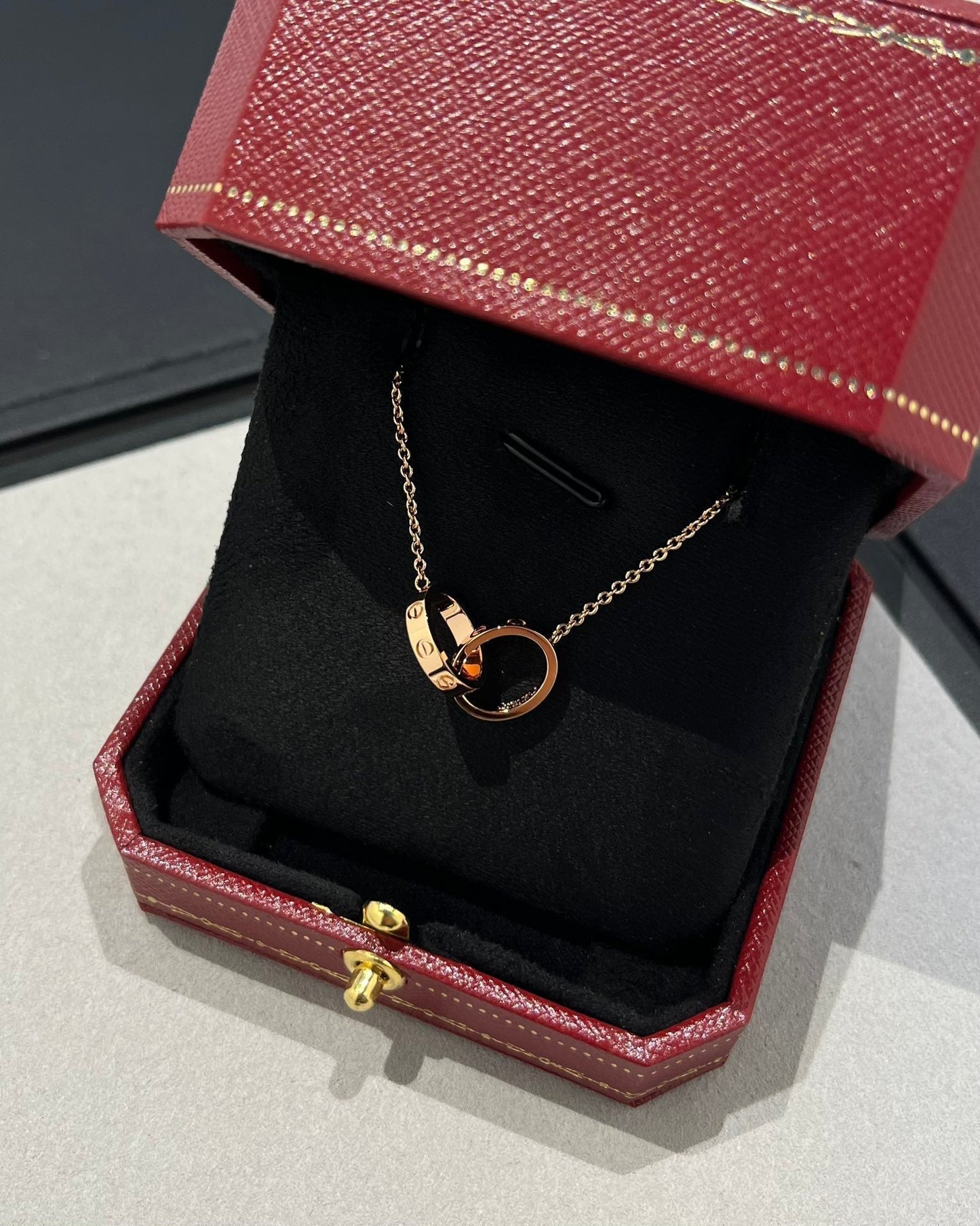 ¡®Moco¡¯LOVE NECKLACE DOUBLE RING PINK GOLD