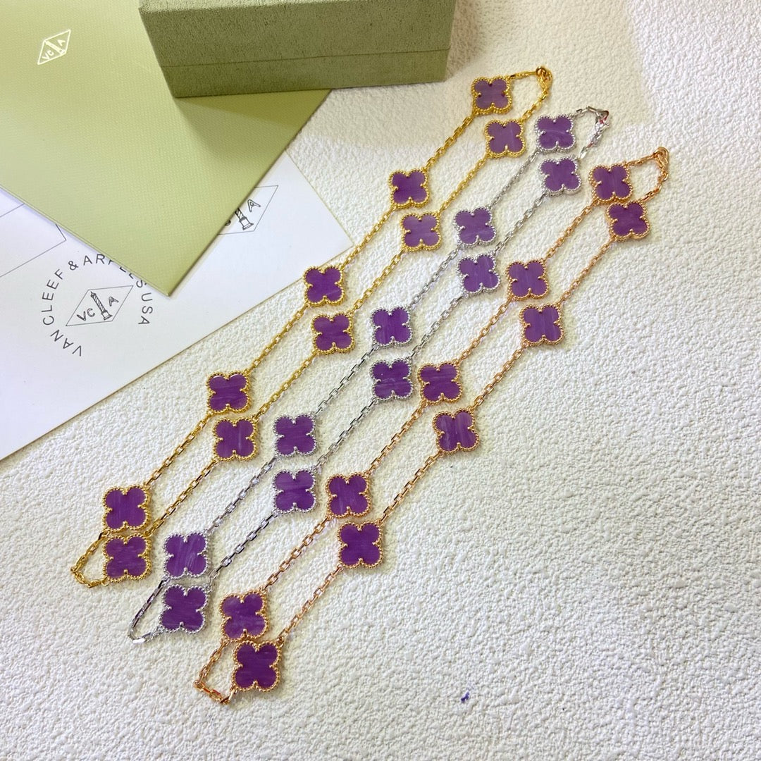 ¡®Moco¡¯CLOVER 10 MOTIFS PURPLE VIOLET NECKLACE