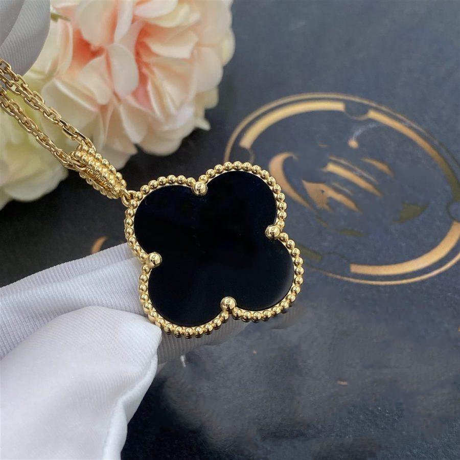 ¡®Moco¡¯CLOVER 25MM GOLD ONYX BIG CLOVER NECKLACE