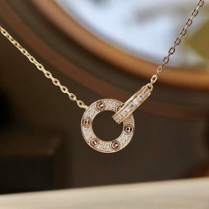 ¡®Moco¡¯LOVE 7.6MM NECKLACE ROSE GOLD AND SILVER  FULL DIAMOND