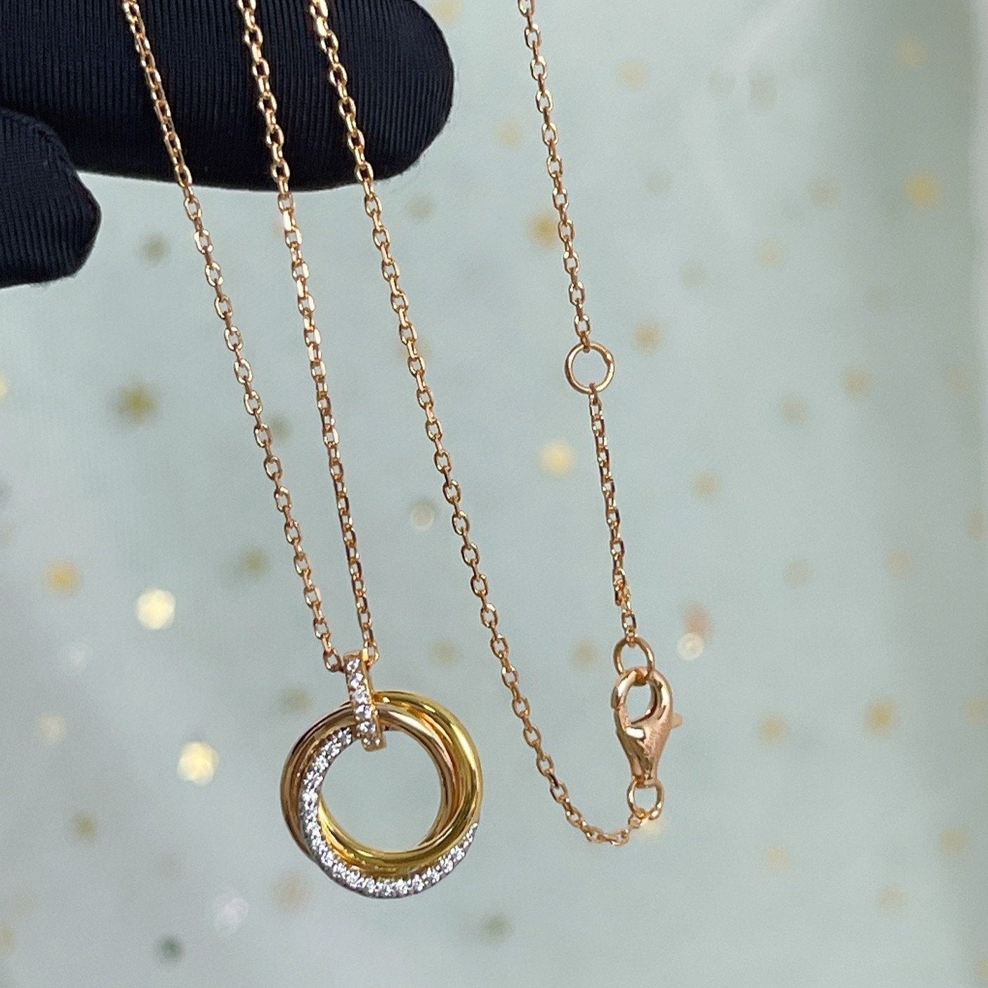 ¡®Moco¡¯TRINITY NECKLACE SILVER GOLD PINK GOLD DIAMONDS