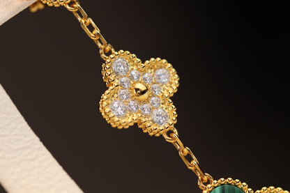 ¡®Moco¡¯CLOVER EARRINGS GOLD MALACHITE DIAMOND 3 MOTIF