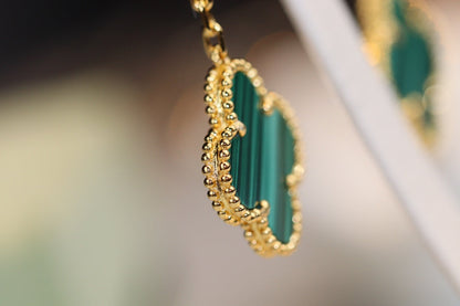 ¡®Moco¡¯CLOVER EARRINGS GOLD MALACHITE DIAMOND 3 MOTIF