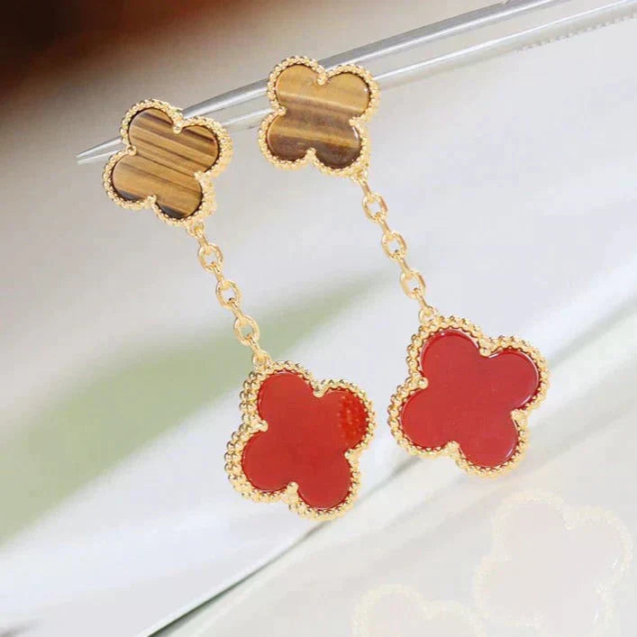 ¡®Moco¡¯CLOVER  2 MOTIF  TIGER EYE CARNELIAN EARRINGS