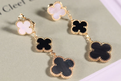 ¡®Moco¡¯CLOVER EARRINGS GOLD ONYX MOP 3 MOTIF