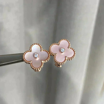 ¡®Moco¡¯CLOVER MEDIUM 1 MOTIFS  PINK MOP DIAMOND EARRINGS