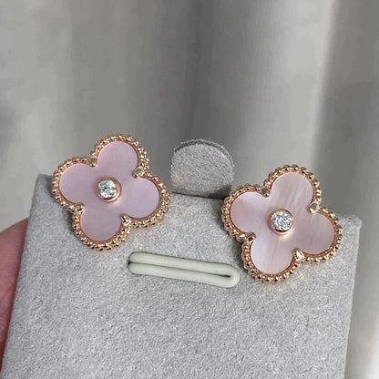 ¡®Moco¡¯CLOVER MEDIUM 1 MOTIFS  PINK MOP DIAMOND EARRINGS