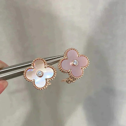 ¡®Moco¡¯CLOVER MEDIUM 1 MOTIFS  PINK MOP DIAMOND EARRINGS