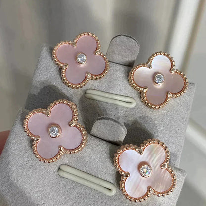 ¡®Moco¡¯CLOVER MEDIUM 1 MOTIFS  PINK MOP DIAMOND EARRINGS
