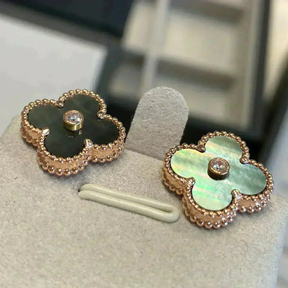 ¡®Moco¡¯CLOVER MEDIUM 1 MOTIFS GRAY MOP  DIAMOND EARRINGS