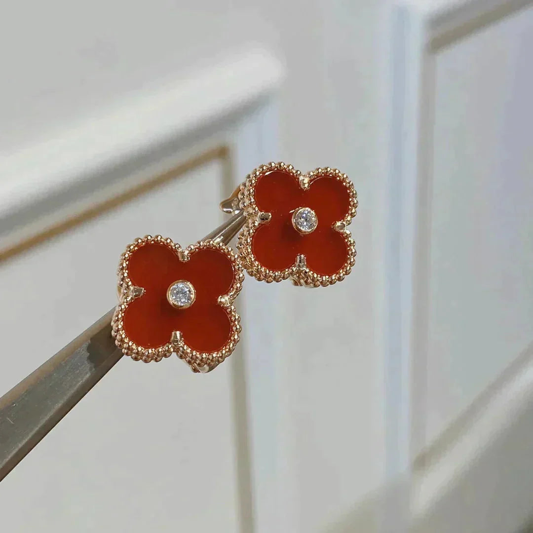 ¡®Moco¡¯CLOVER MEDIUM 1 MOTIFS CARNELIAN  DIAMOND earrings