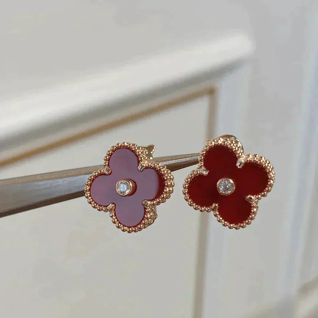 ¡®Moco¡¯CLOVER MEDIUM 1 MOTIFS CARNELIAN  DIAMOND earrings