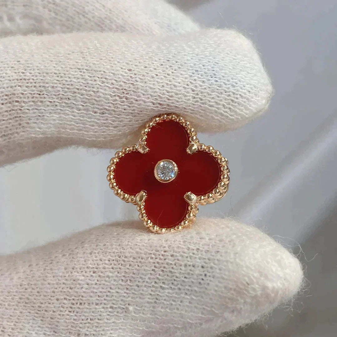 ¡®Moco¡¯CLOVER MEDIUM 1 MOTIFS CARNELIAN  DIAMOND earrings