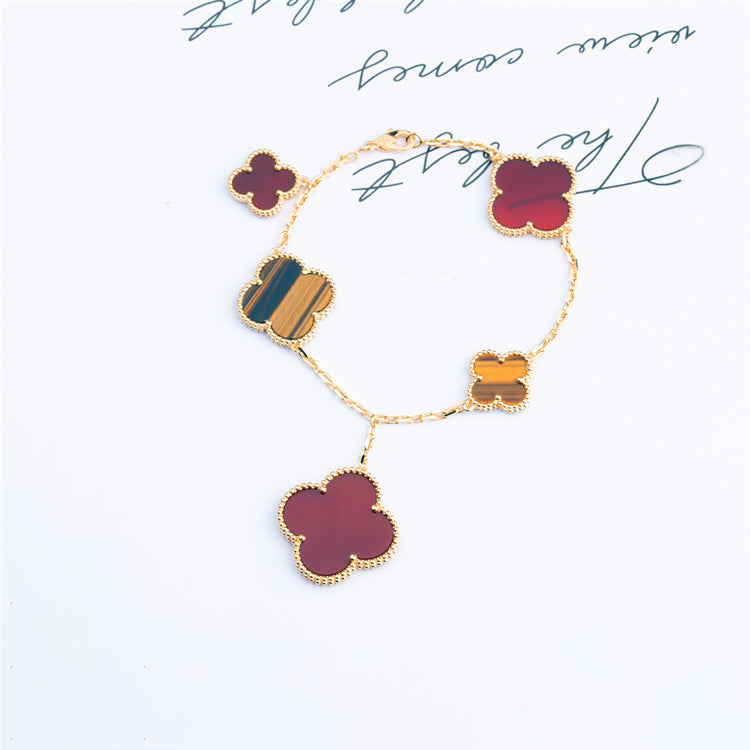 ¡®Moco¡¯CLOVER BRACELET 5 MOTIFS CARNELIAN TIGER EYE