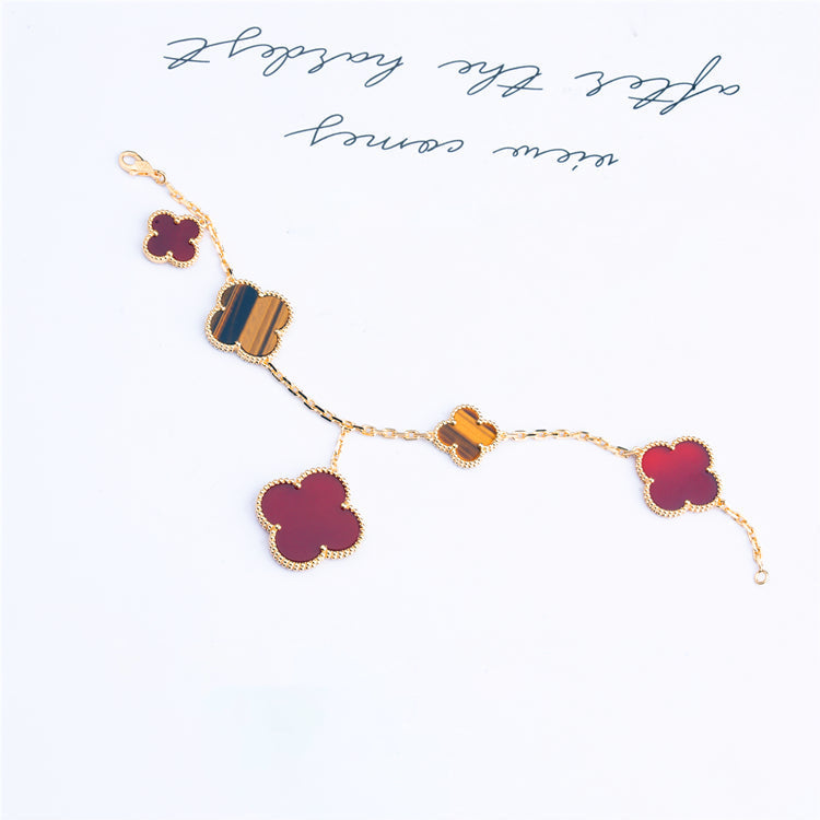 ¡®Moco¡¯CLOVER BRACELET 5 MOTIFS CARNELIAN TIGER EYE