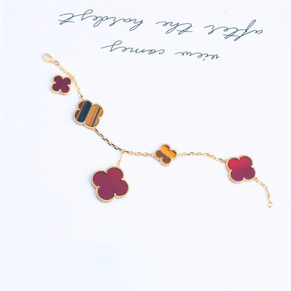 ¡®Moco¡¯CLOVER BRACELET 5 MOTIFS CARNELIAN TIGER EYE