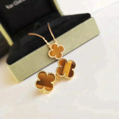 ¡®Moco¡¯CLOVER MEDIUM 1 MOTIFS TIGER EYE EARRINGS