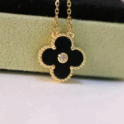 ¡®Moco¡¯CLOVER 15MM DIAMOND ONYX NECKLACE