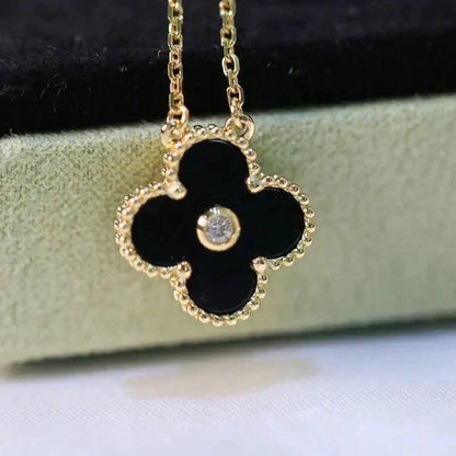 ¡®Moco¡¯CLOVER 15MM DIAMOND ONYX NECKLACE