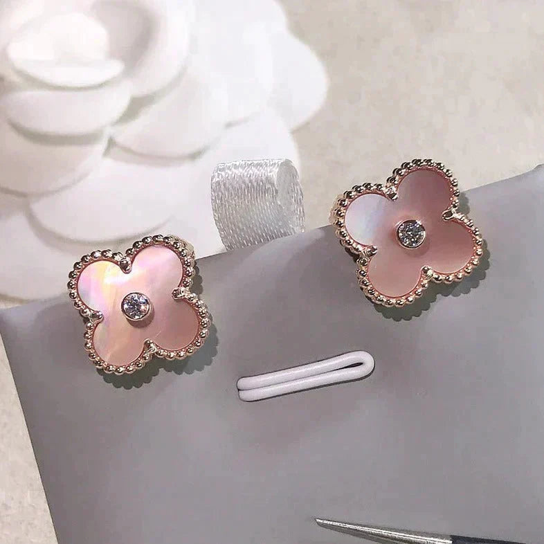 ¡®Moco¡¯CLOVER MEDIUM 1 MOTIFS  PINK MOP DIAMOND EARRINGS