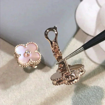 ¡®Moco¡¯CLOVER MEDIUM 1 MOTIFS  PINK MOP DIAMOND EARRINGS
