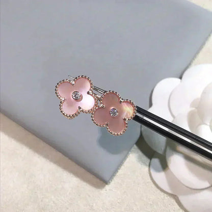 ¡®Moco¡¯CLOVER MEDIUM 1 MOTIFS  PINK MOP DIAMOND EARRINGS