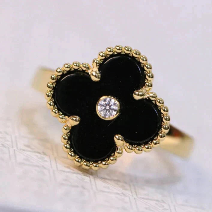 ¡®Moco¡¯CLOVER ONYX RING GOLD DIAMOND