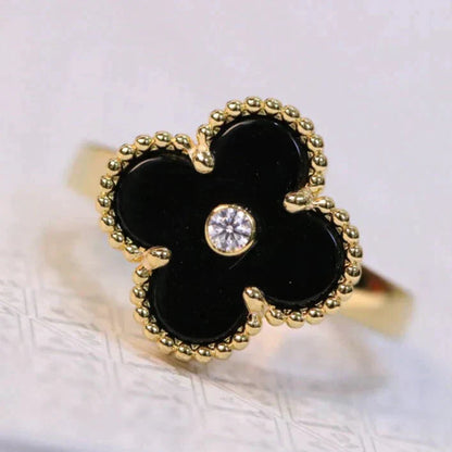 ¡®Moco¡¯CLOVER ONYX RING GOLD DIAMOND