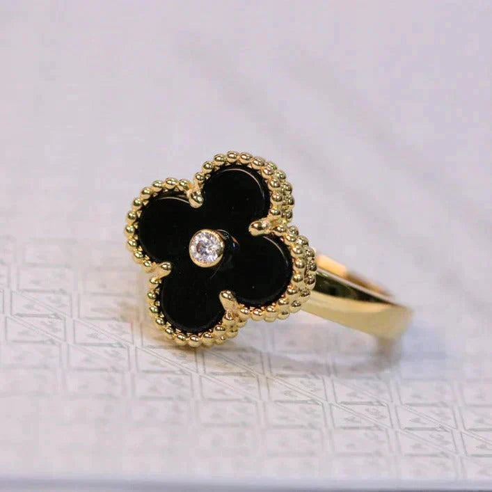¡®Moco¡¯CLOVER ONYX RING GOLD DIAMOND