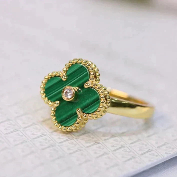 ¡®Moco¡¯CLOVER MALACHITE RING GOLD DIAMOND