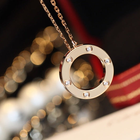 ¡®Moco¡¯LOVE NECKLACE 16MM 6 DIAMONDS PINK GOLD