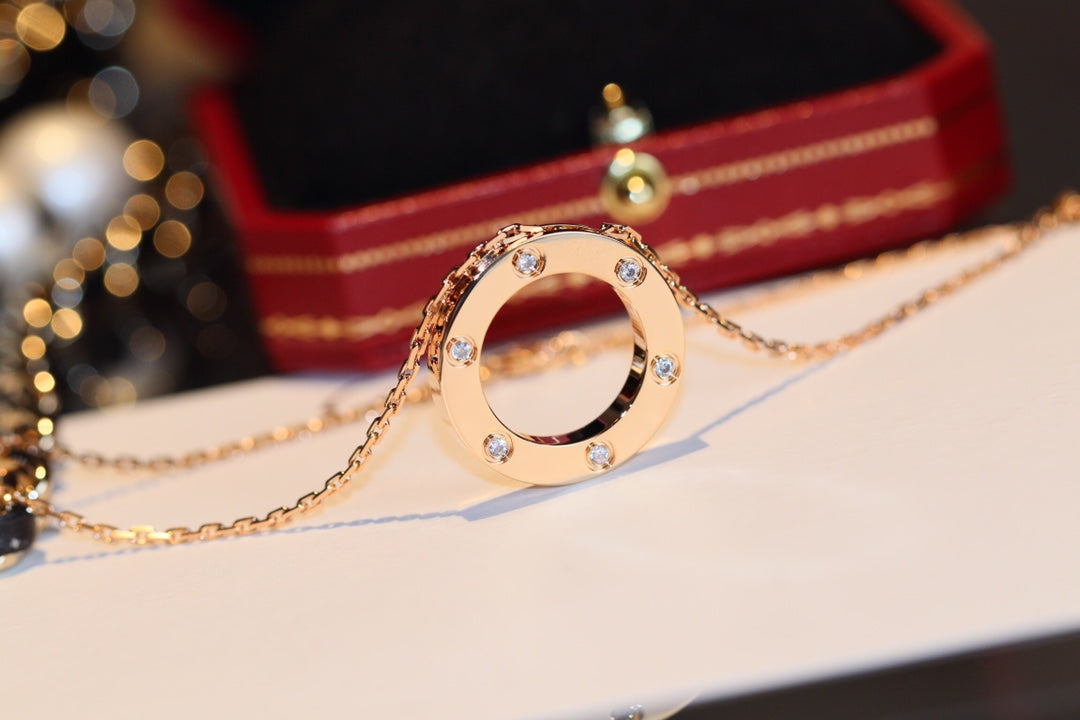 ¡®Moco¡¯LOVE NECKLACE 16MM 6 DIAMONDS PINK GOLD