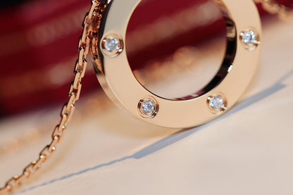 ¡®Moco¡¯LOVE NECKLACE 16MM 6 DIAMONDS PINK GOLD