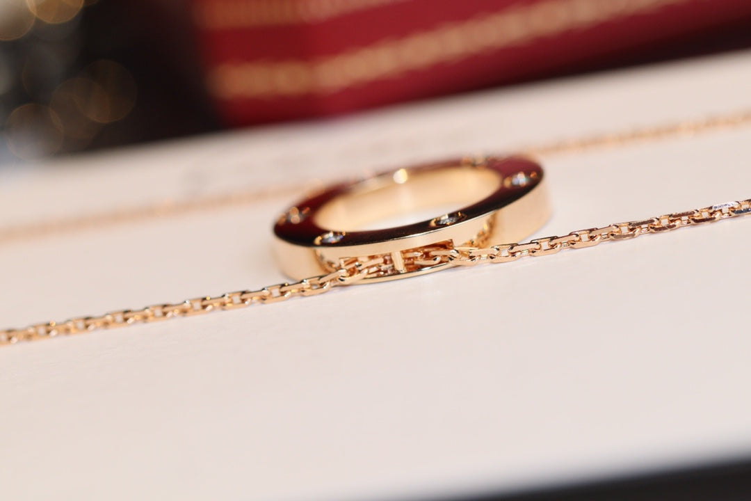¡®Moco¡¯LOVE NECKLACE 16MM 6 DIAMONDS PINK GOLD