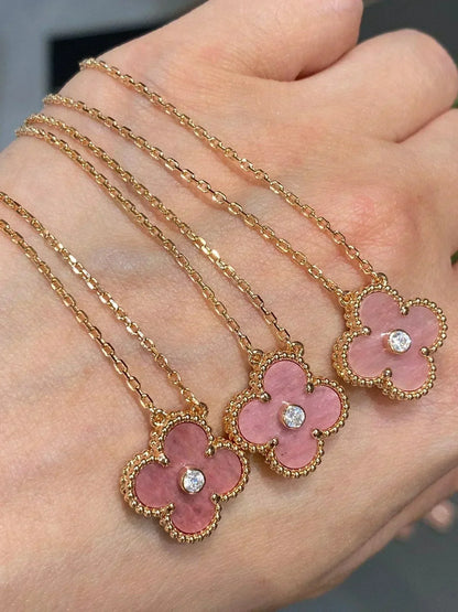 ¡®Moco¡¯CLOVER 15MM DIAMOND RHODONITE NECKLACE