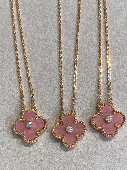 ¡®Moco¡¯CLOVER 15MM DIAMOND RHODONITE NECKLACE