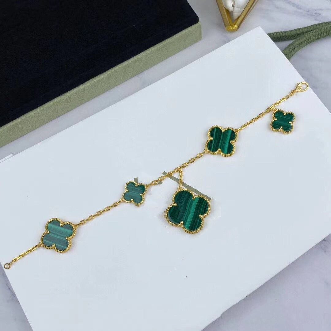 ¡®Moco¡¯MAGIC CLOVER MALACHITE GOLD BRACELET 5 MOTIFS
