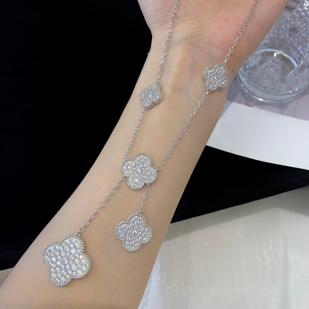 ¡®Moco¡¯CLOVER 5 MOTIFS SILVER DIAMONDS NECKLACE