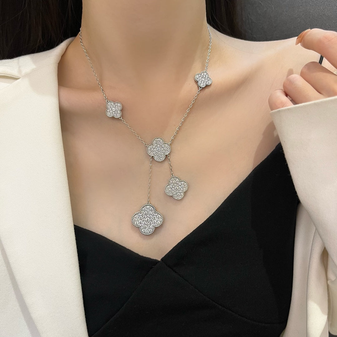 ¡®Moco¡¯CLOVER 5 MOTIFS SILVER DIAMONDS NECKLACE