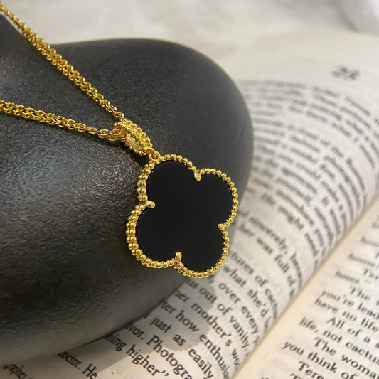 ¡®Moco¡¯CLOVER 25MM NECKLACE GOLD ONYX