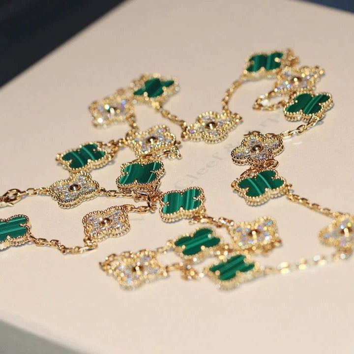 ¡®Moco¡¯CLOVER 20 MOTIFS MALACHITE DIAMOND NECKLACE