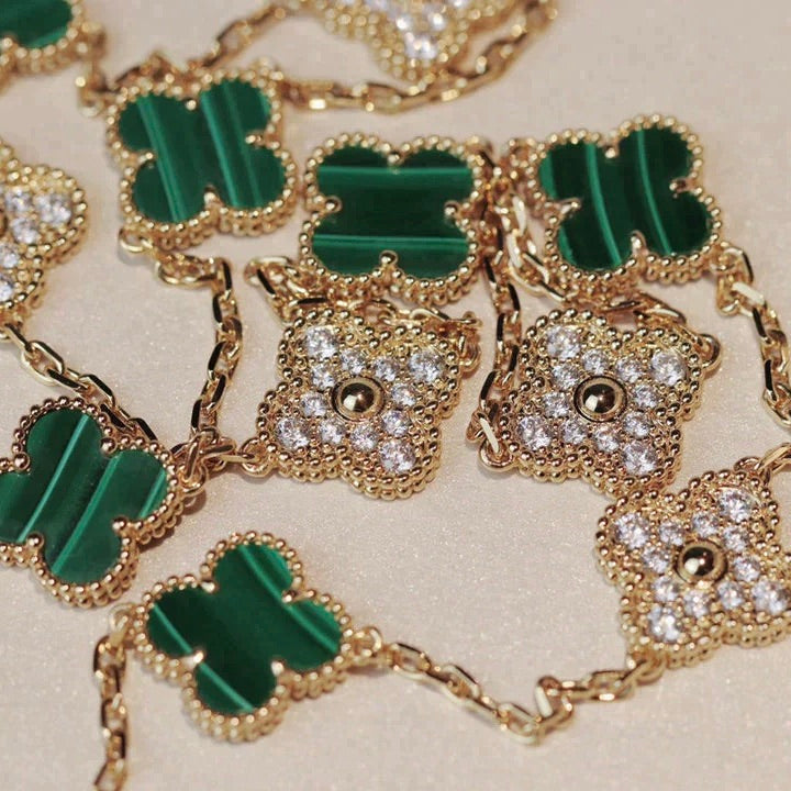 ¡®Moco¡¯CLOVER 20 MOTIFS MALACHITE DIAMOND NECKLACE