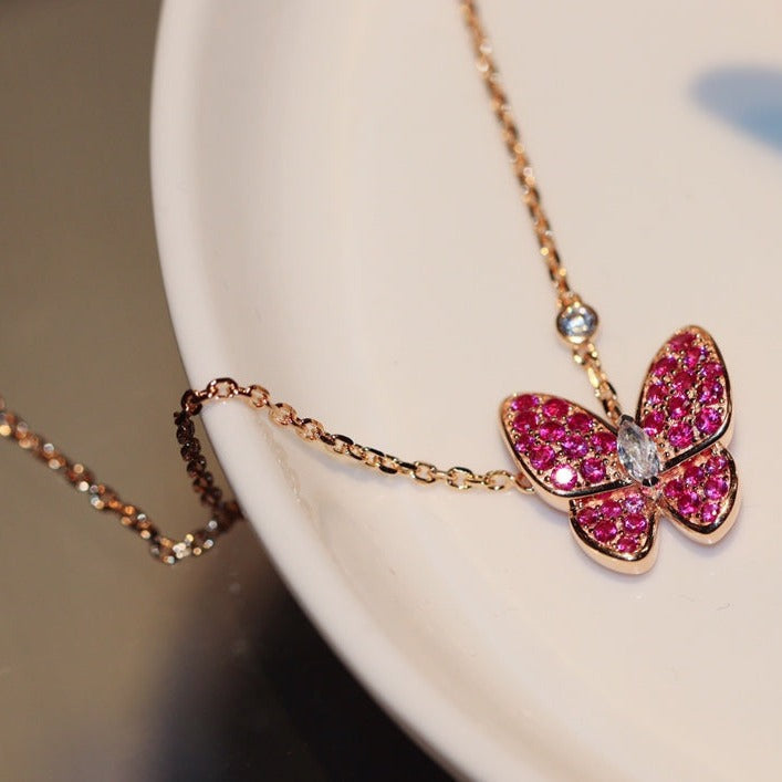 ¡®Moco¡¯BUTTERFLY RED DIAMOND ROSE GOLD NECKLACE