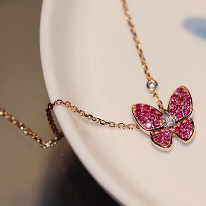 ¡®Moco¡¯BUTTERFLY RED DIAMOND ROSE GOLD NECKLACE