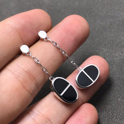 ¡®Moco¡¯CHAINE VERSO BLACK CERAMIC SILVER EARRINGS