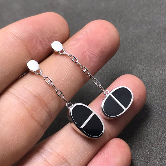 ¡®Moco¡¯CHAINE VERSO BLACK CERAMIC SILVER EARRINGS