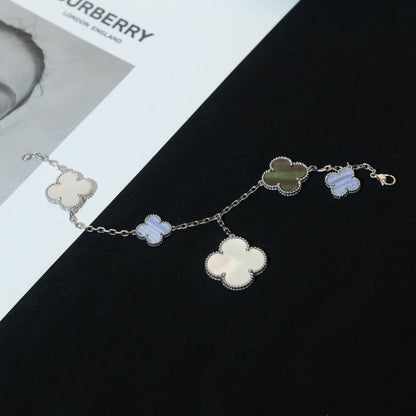 ¡®Moco¡¯CLOVER BRACELET 5 MOTIFS MOP CHALCEDONY SILVER